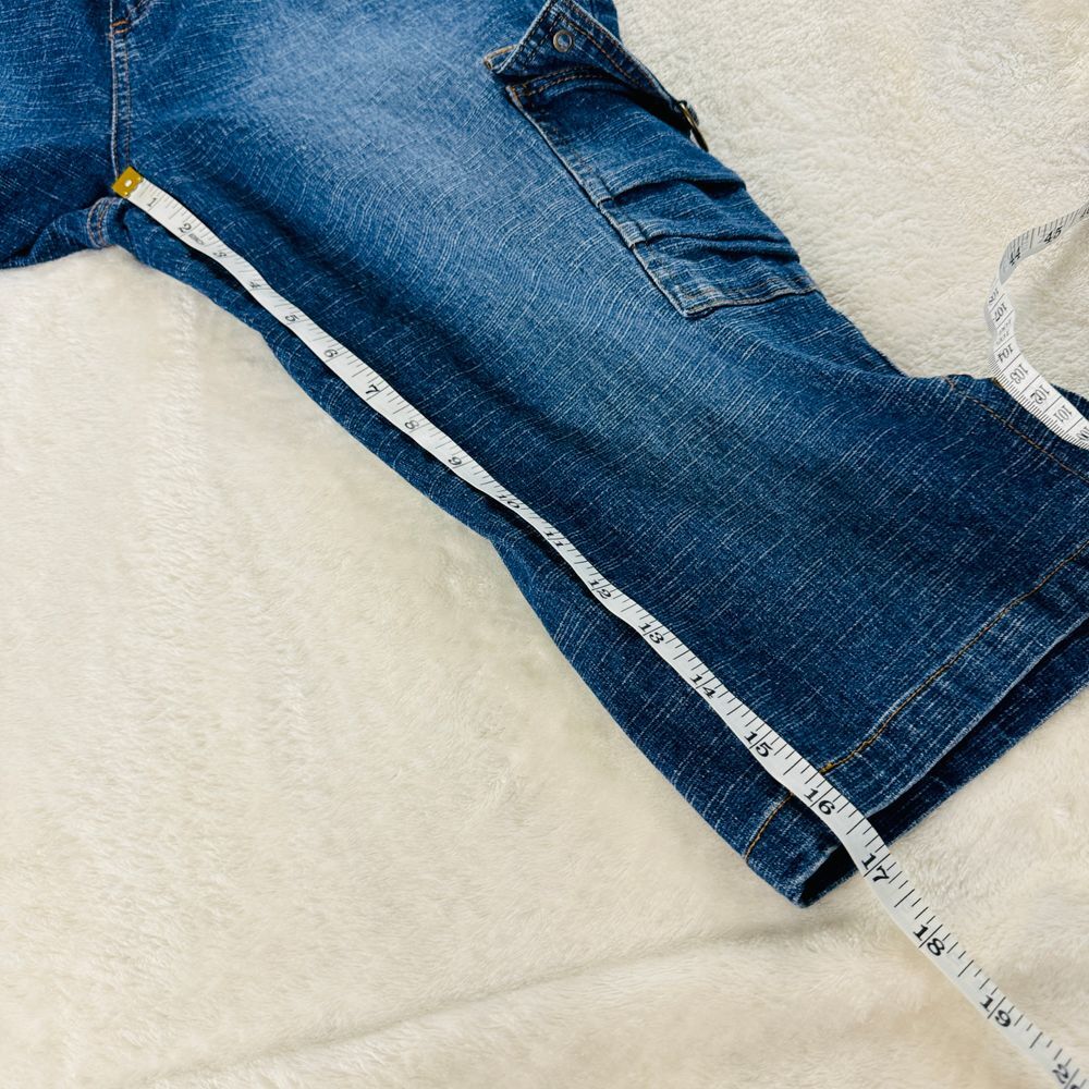 Fashion2Love Cargo Jeans Womens M Fits 10 12 Blue Denim Capri High Rise W30 L16 - Picture 12 of 15